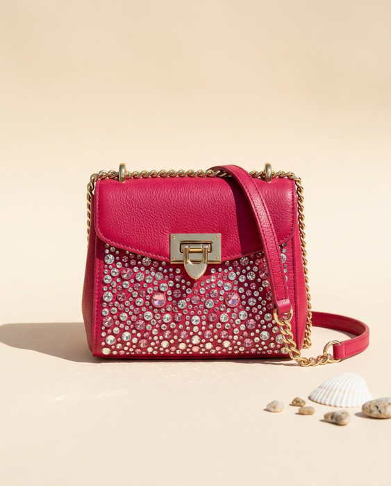 Mini Bag Lampone con Brillantini — mini bag rosa lampone con brillantini