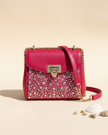 Mini Bag Lampone con Brillantini — mini bag rosa lampone con brillantini