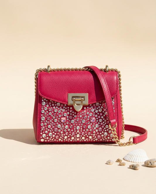 Mini Bag Lampone con Brillantini — mini bag rosa lampone con brillantini